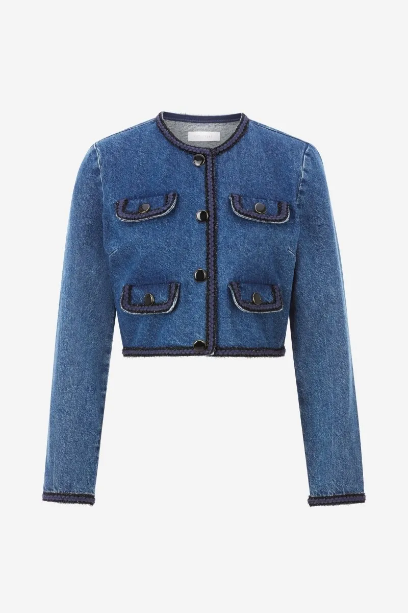 Denim-Jacke mit Zierborten