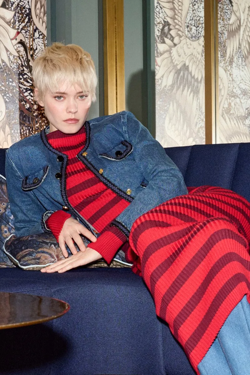Denim-Jacke mit Zierborten
