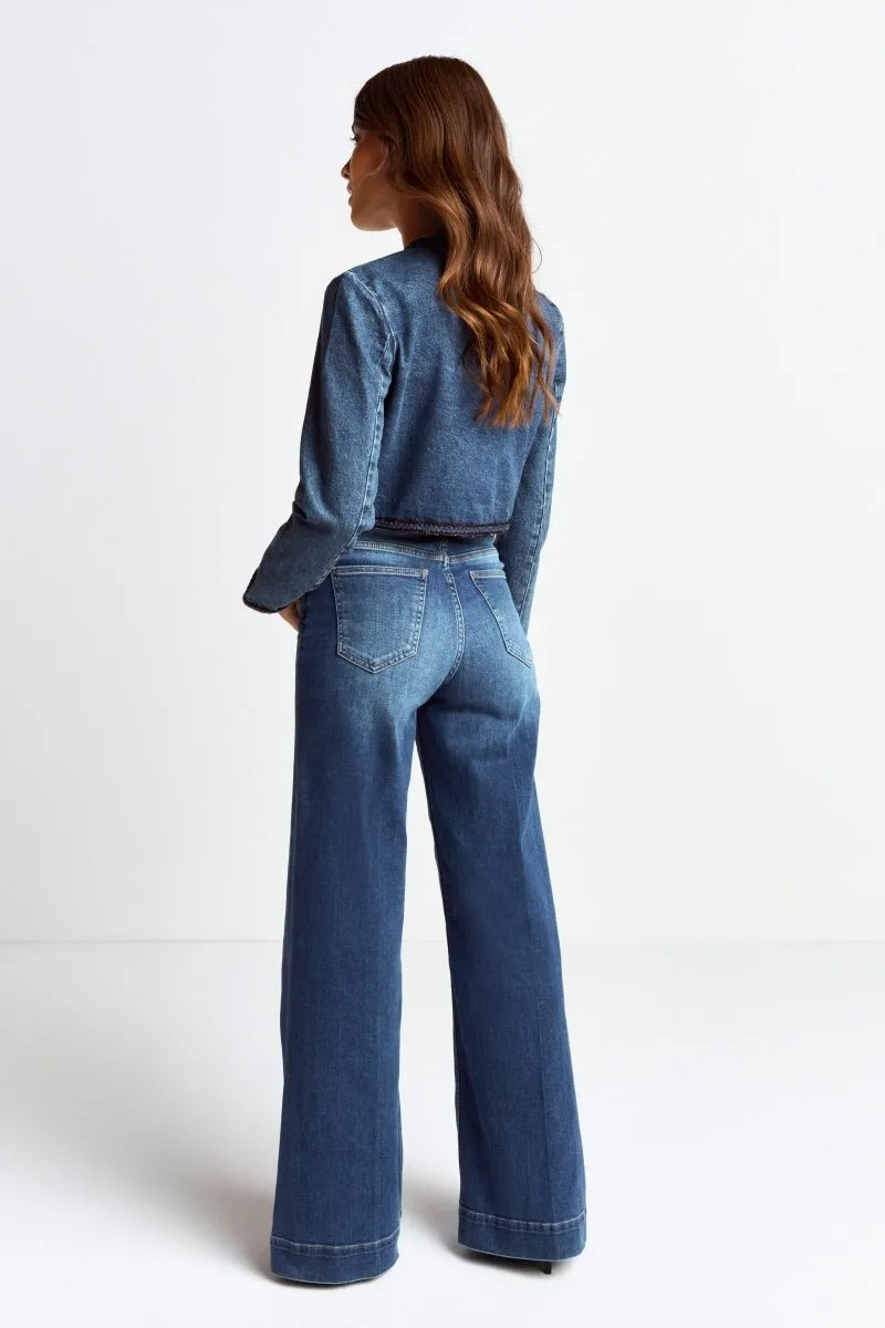 Denim-Jacke mit Zierborten