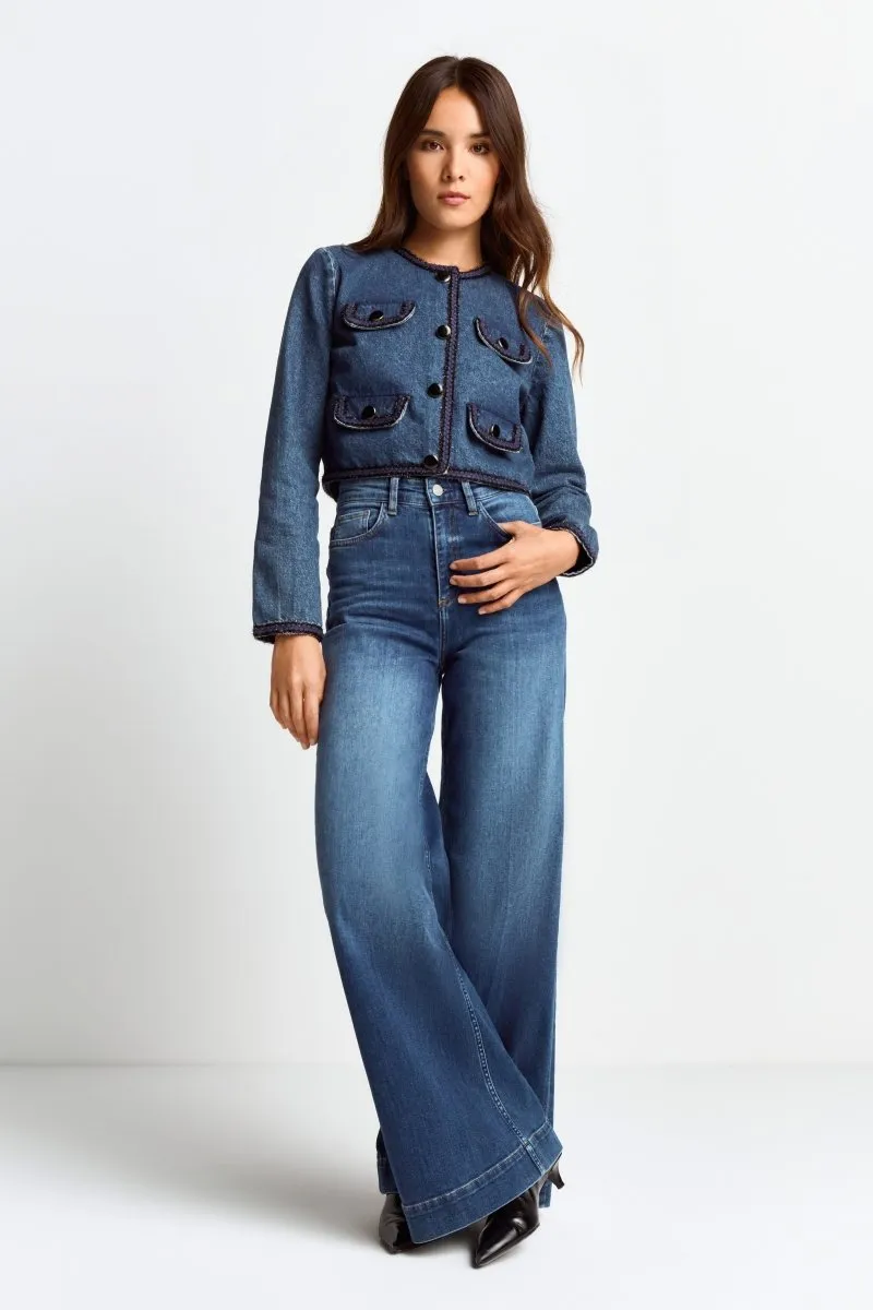 Denim-Jacke mit Zierborten