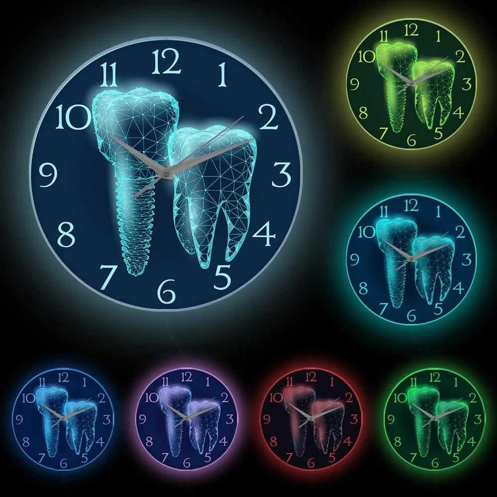 Dentist Molar Tooth Implant LED Sign Wall Clock