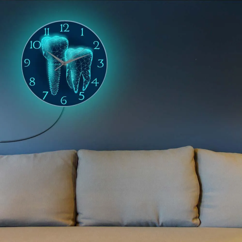 Dentist Molar Tooth Implant LED Sign Wall Clock