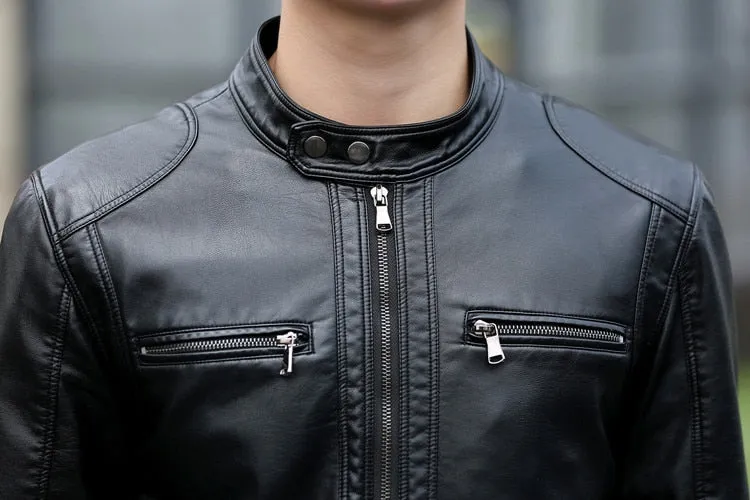 DIMUSI Mens Leather Jacket Slim Short Leather Jackets