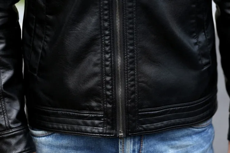 DIMUSI Mens Leather Jacket Slim Short Leather Jackets