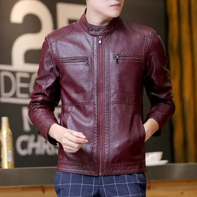 DIMUSI Mens Leather Jacket Slim Short Leather Jackets