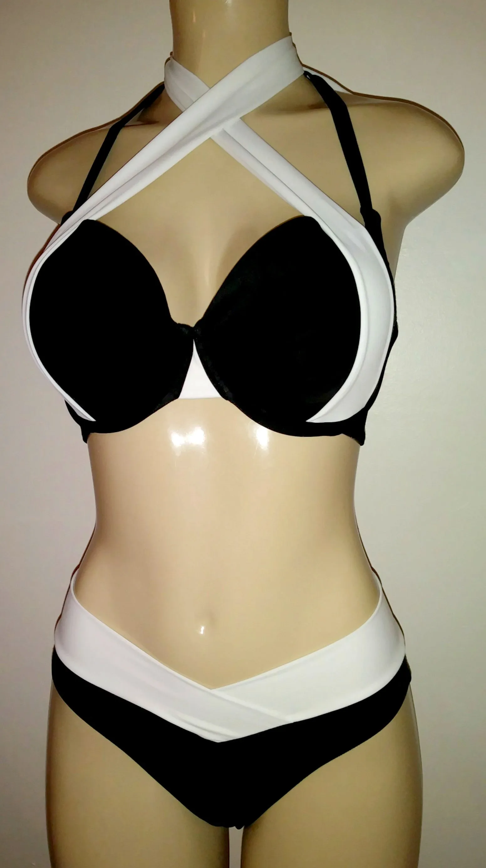 Double Halter Bikini Top and Crisscross High Waist Bikini Bottom