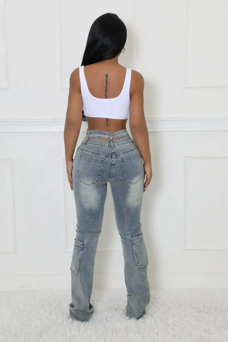 Double Waist Bell Bottom Jeans