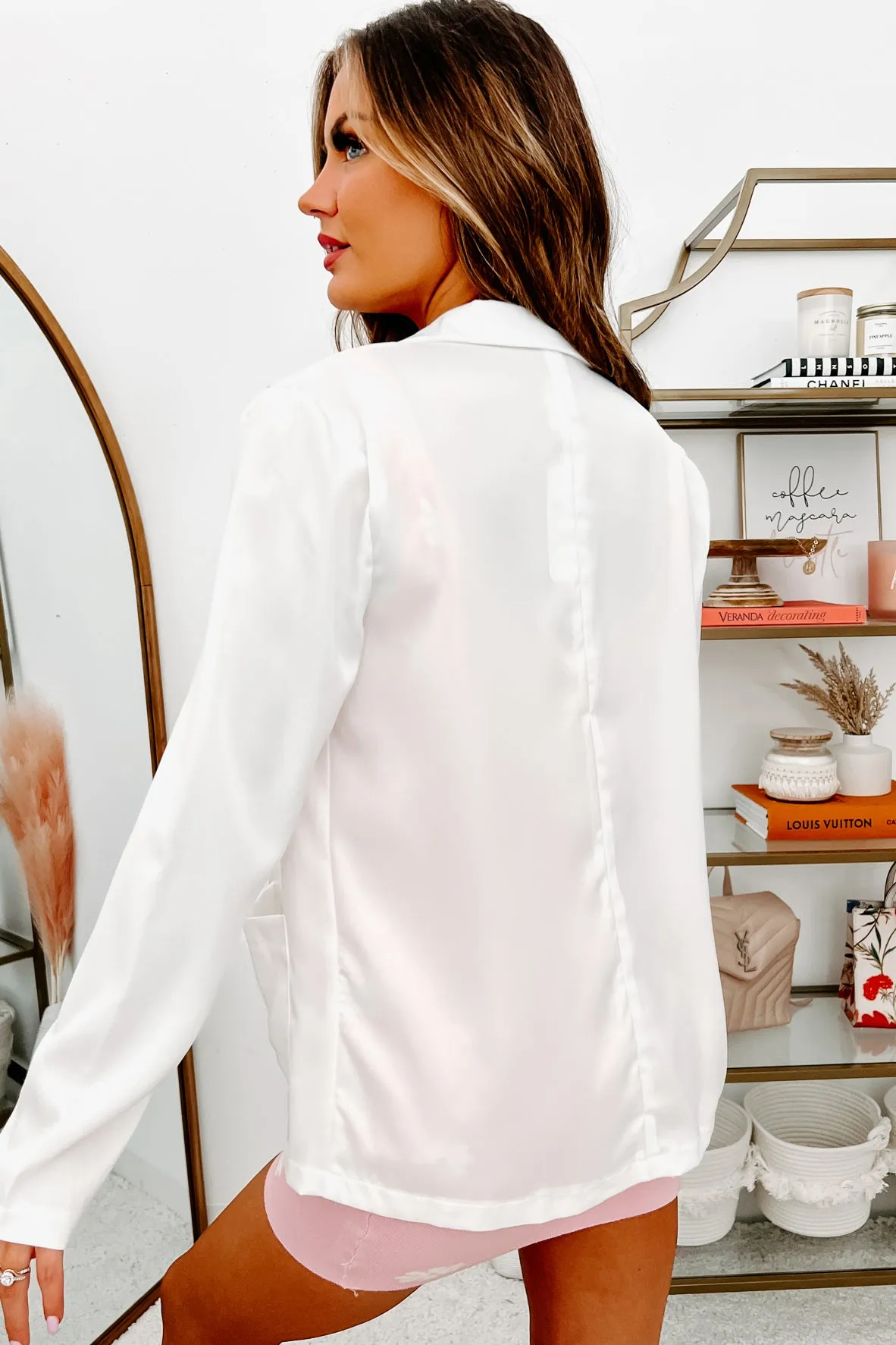 Downtown Meetings Satin Blazer (White)