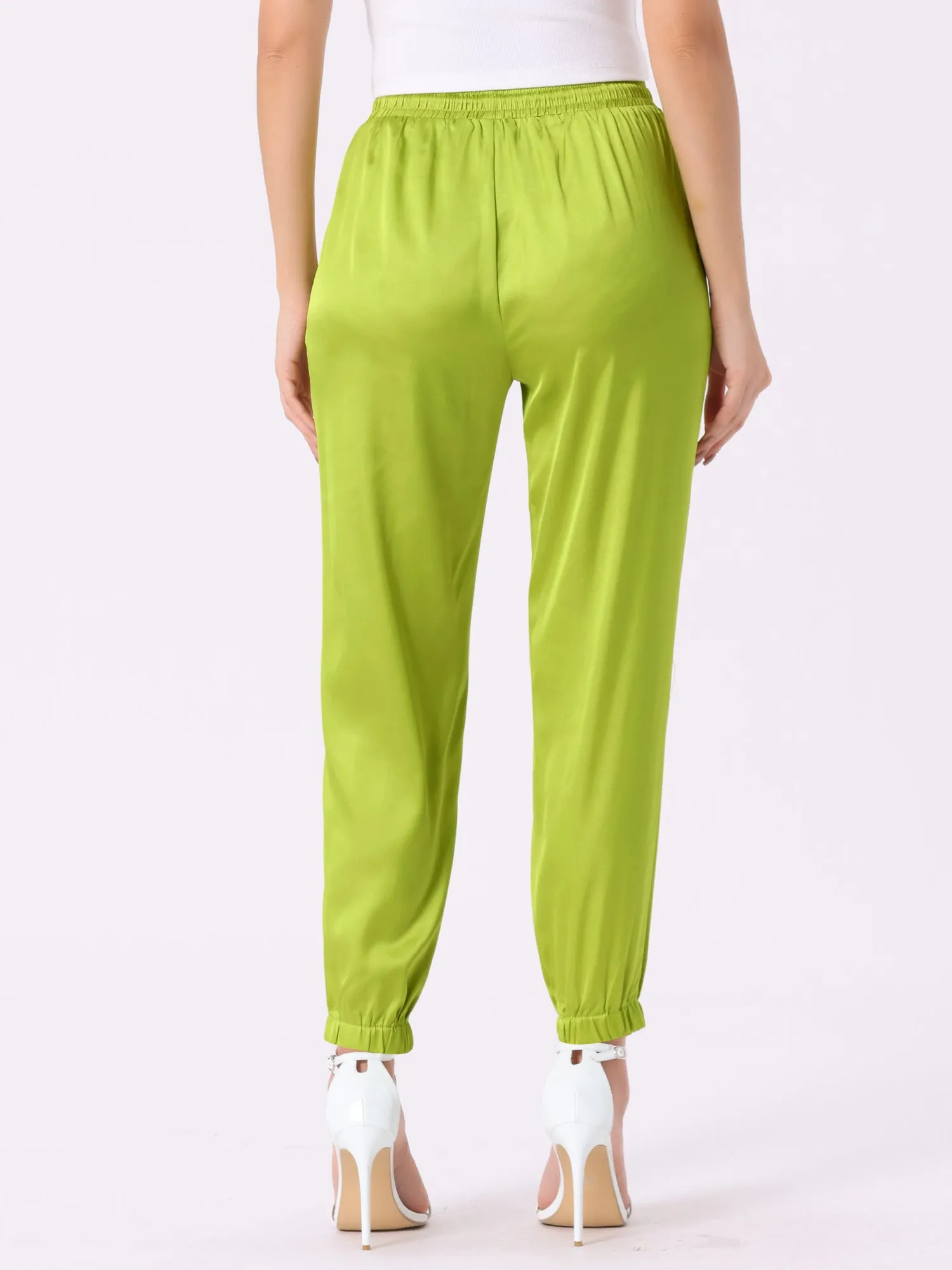 Drawstring Elastic Waist Athleisure Ankle Satin Joggers