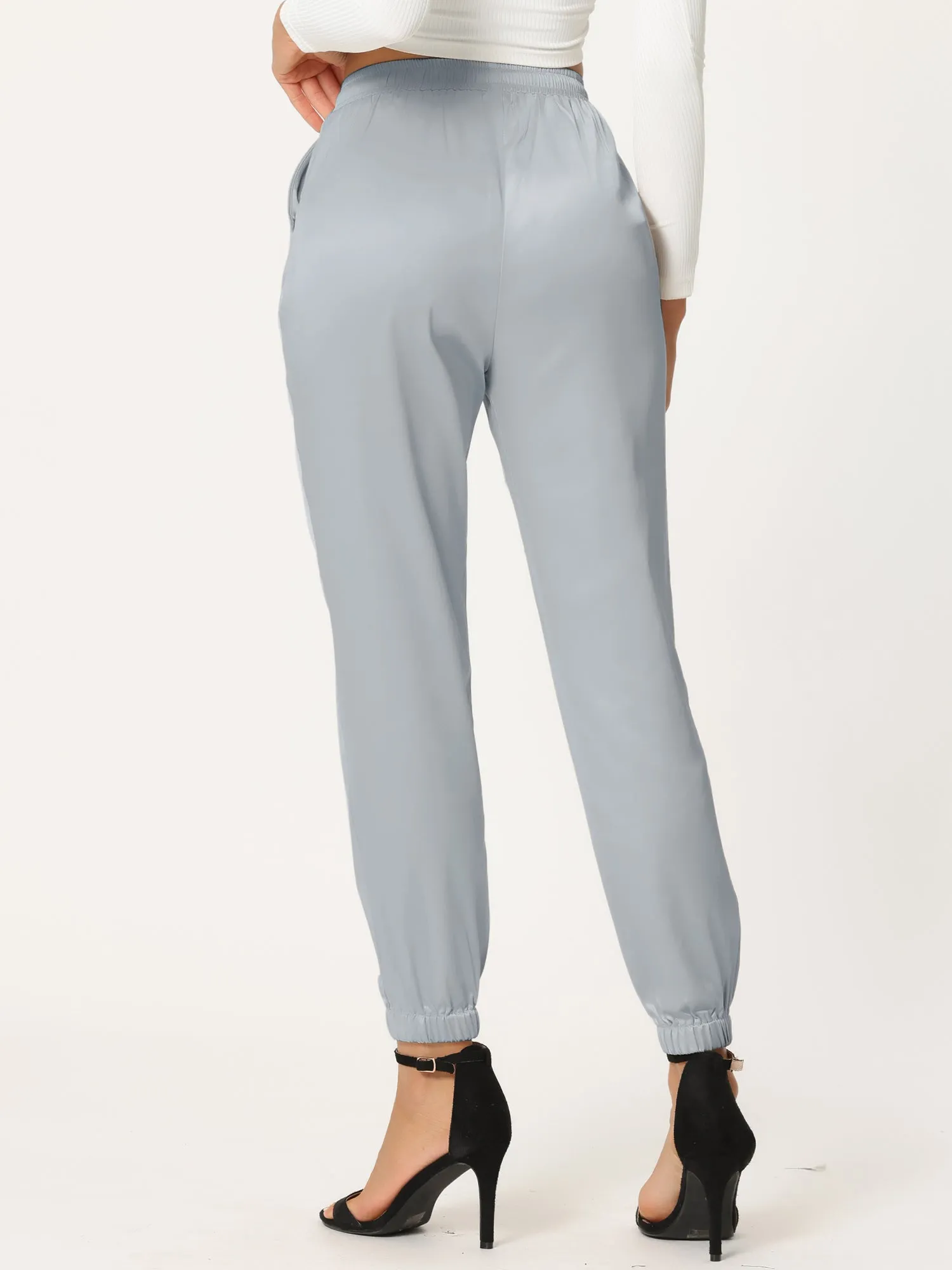 Drawstring Elastic Waist Athleisure Ankle Satin Joggers