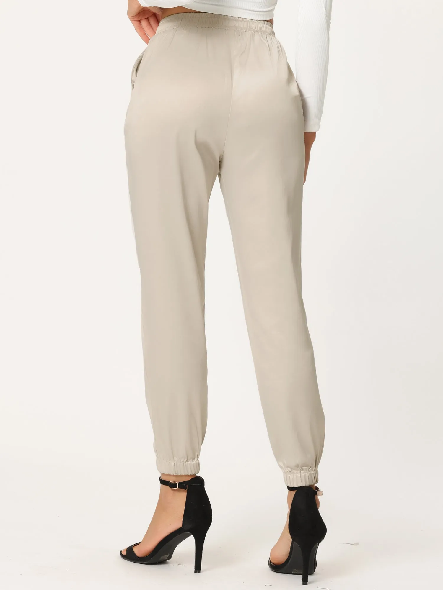 Drawstring Elastic Waist Athleisure Ankle Satin Joggers