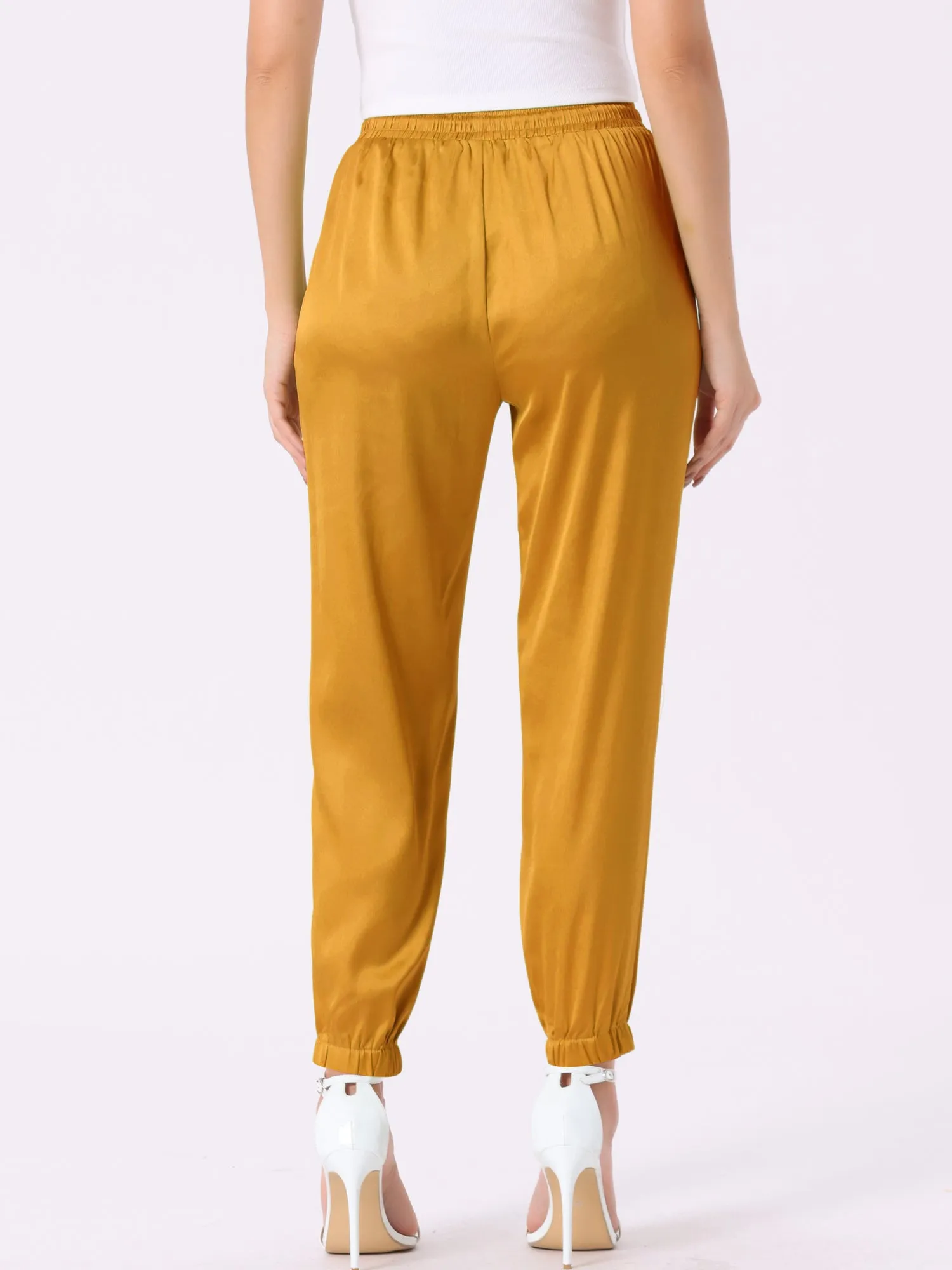 Drawstring Elastic Waist Athleisure Ankle Satin Joggers
