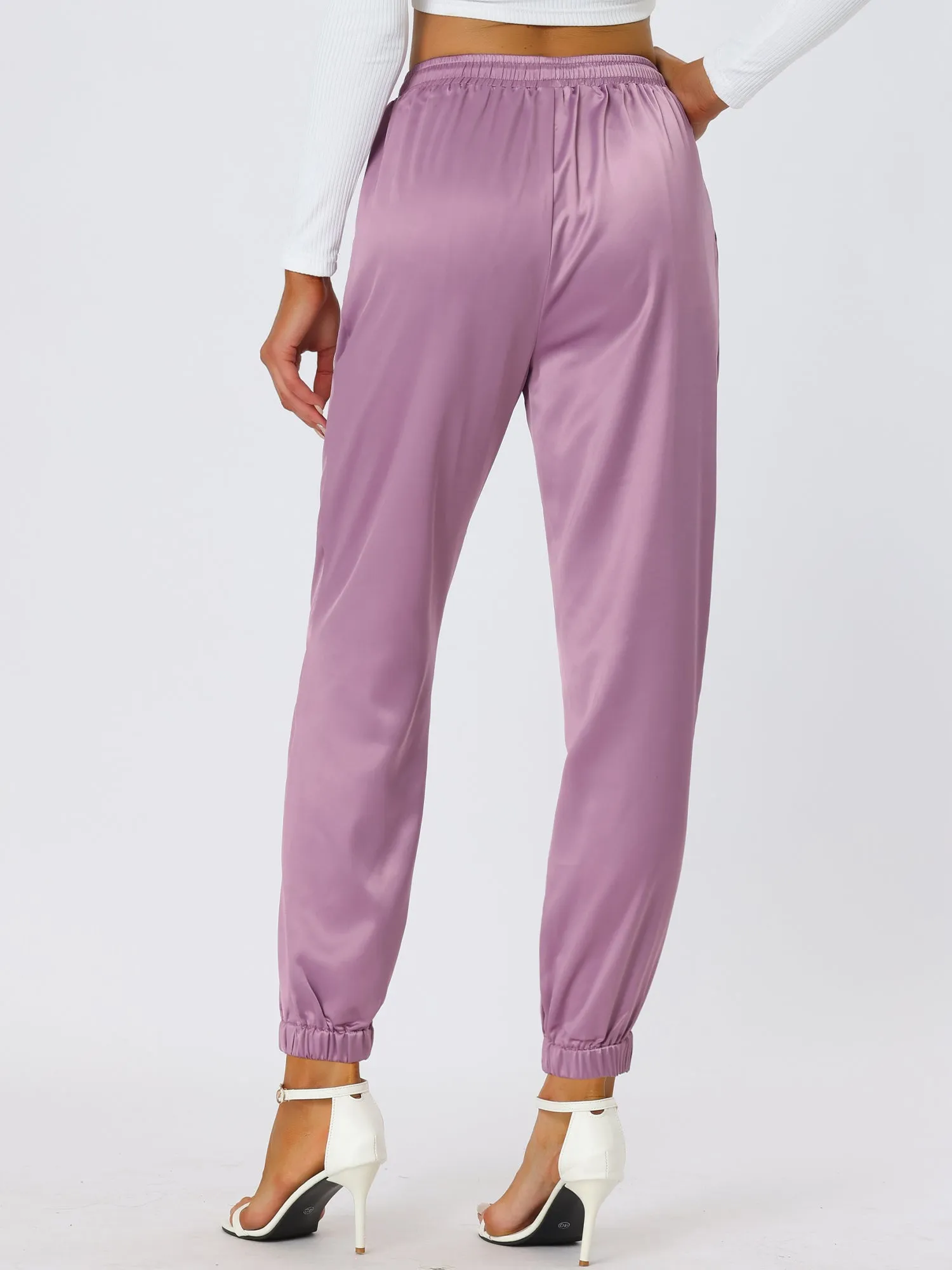 Drawstring Elastic Waist Athleisure Ankle Satin Joggers