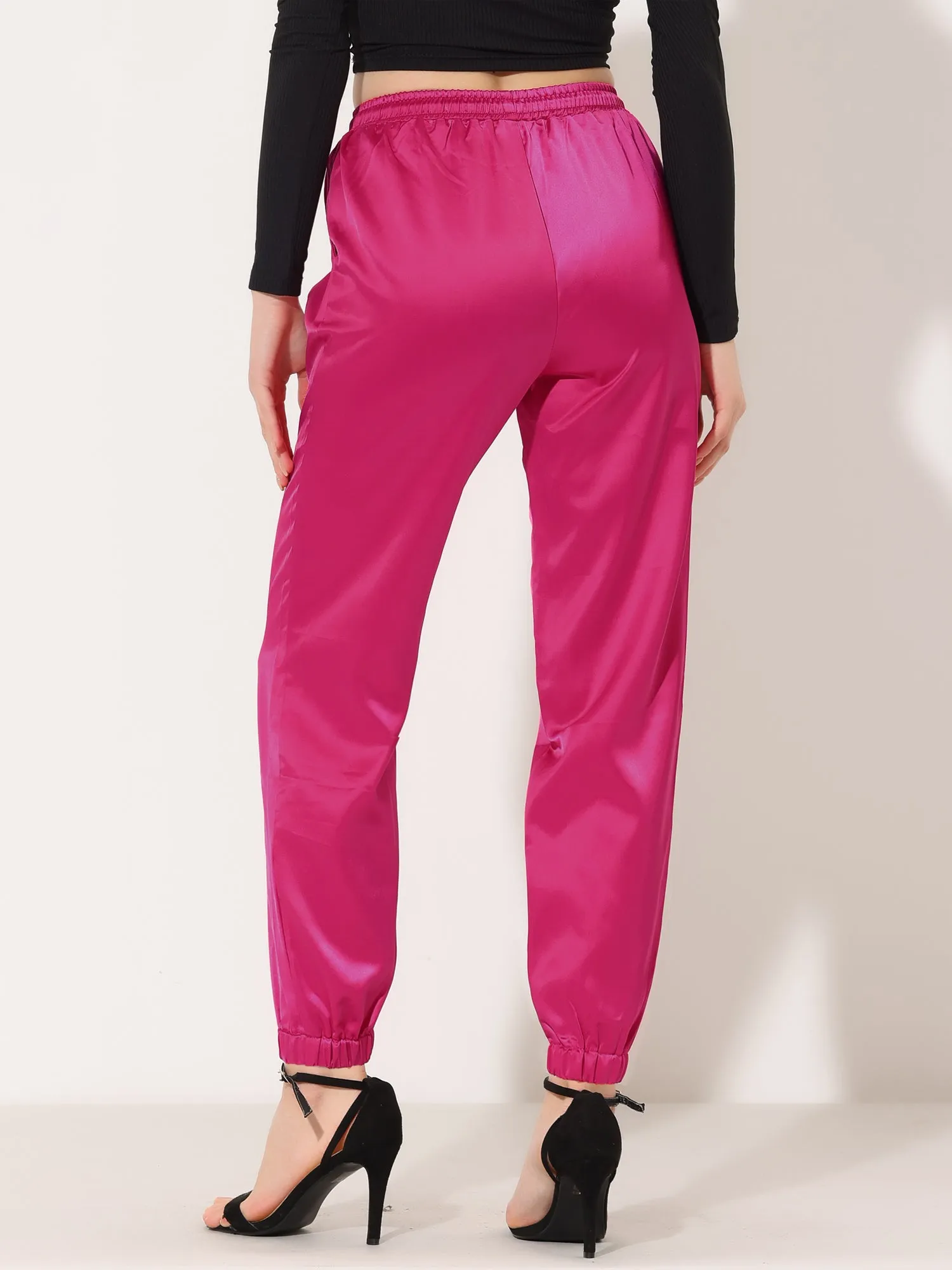 Drawstring Elastic Waist Athleisure Ankle Satin Joggers