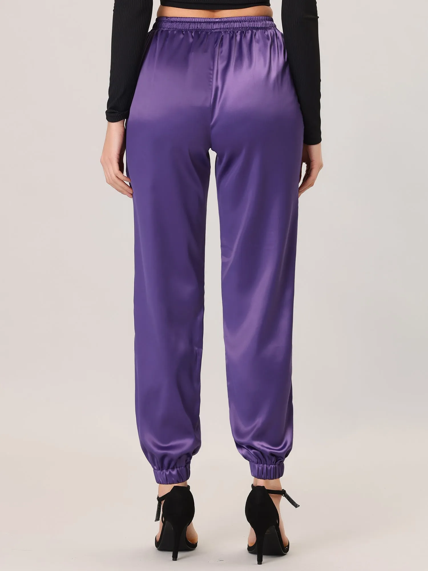 Drawstring Elastic Waist Athleisure Pants Satin Joggers