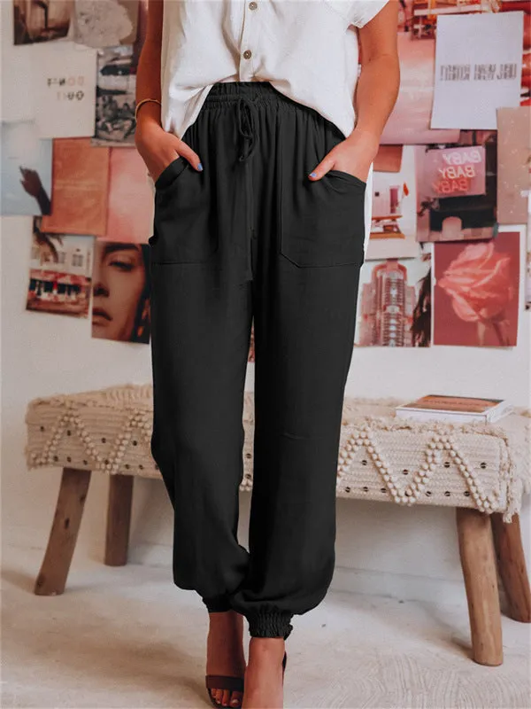 Drawstring Elastic Waist Linen Pants