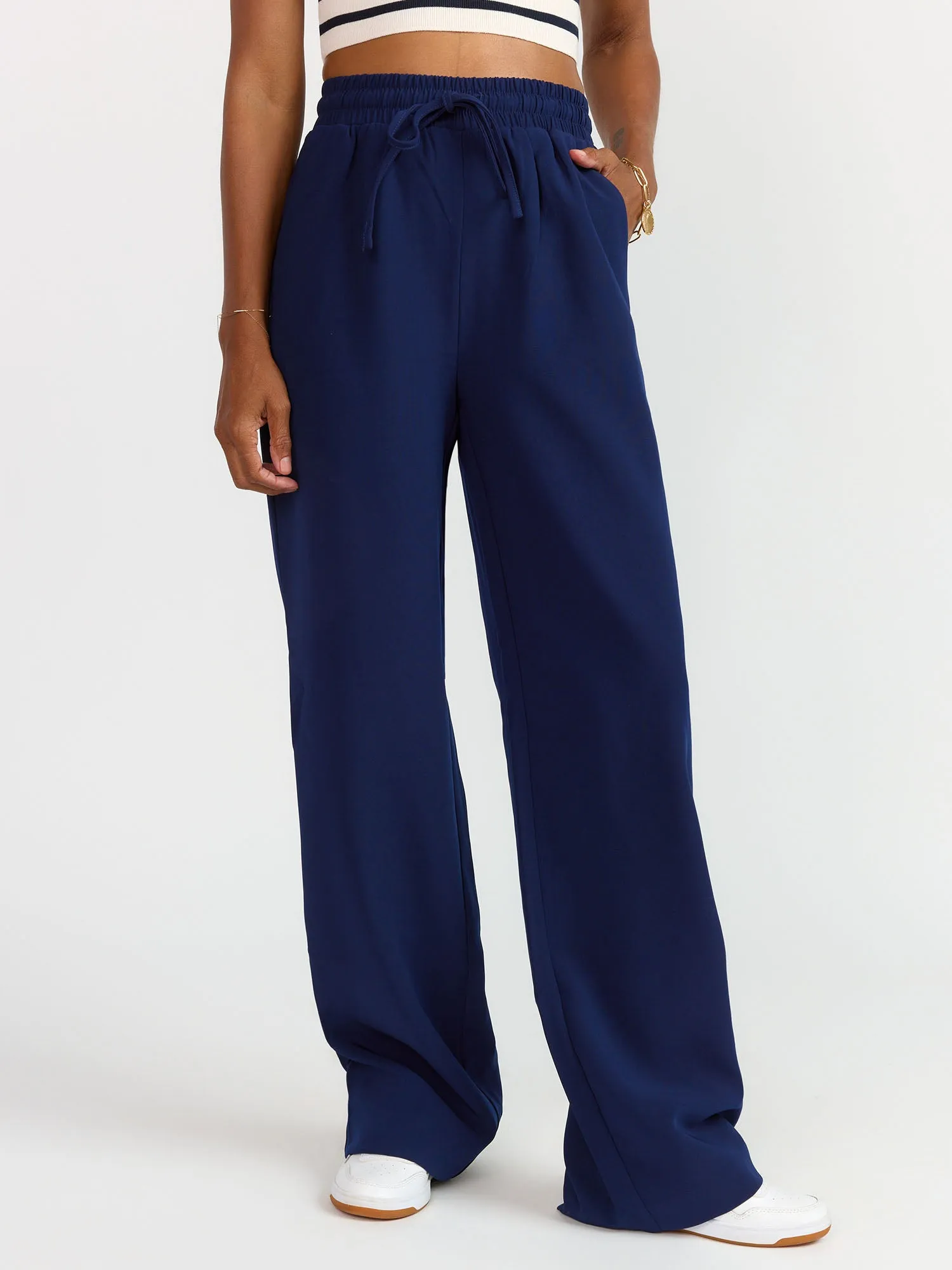 Drawstring Waist Wide Leg Pant