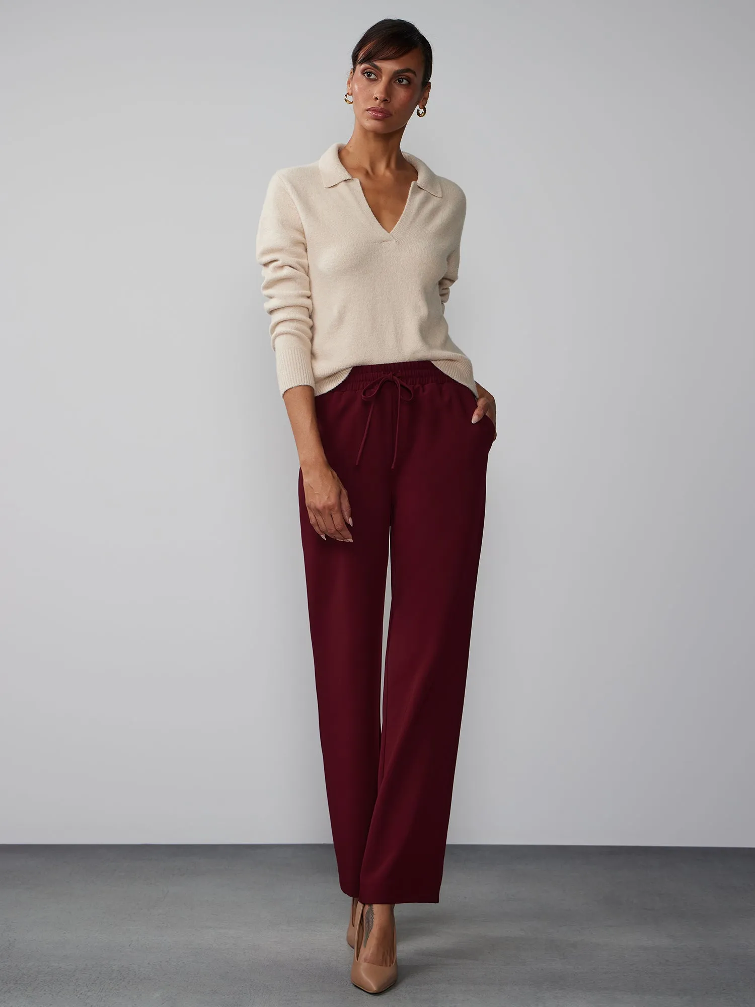 Drawstring Waist Wide Leg Pant