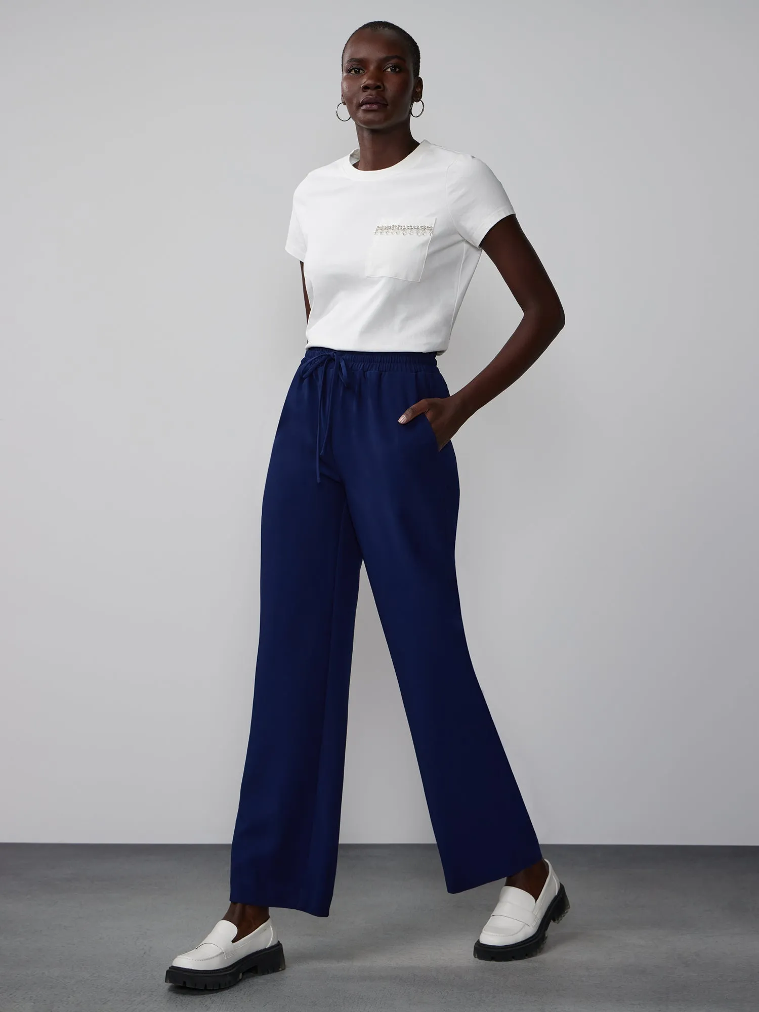 Drawstring Waist Wide Leg Pant