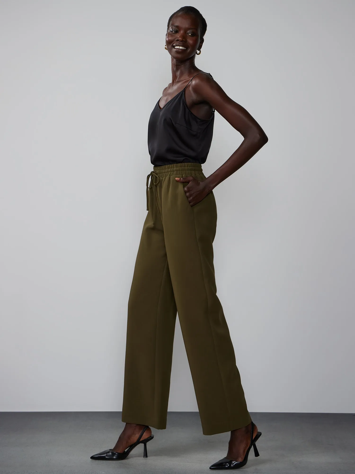 Drawstring Waist Wide Leg Pant