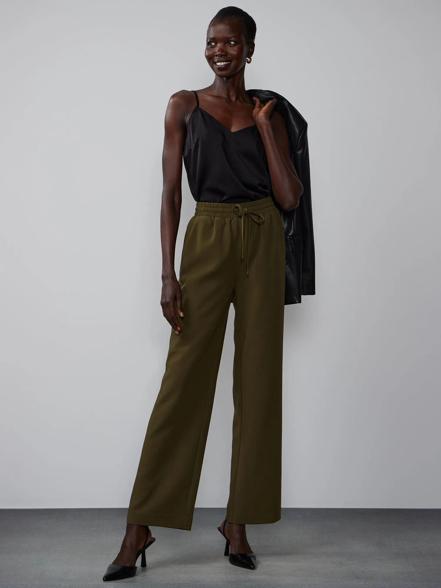 Drawstring Waist Wide Leg Pant