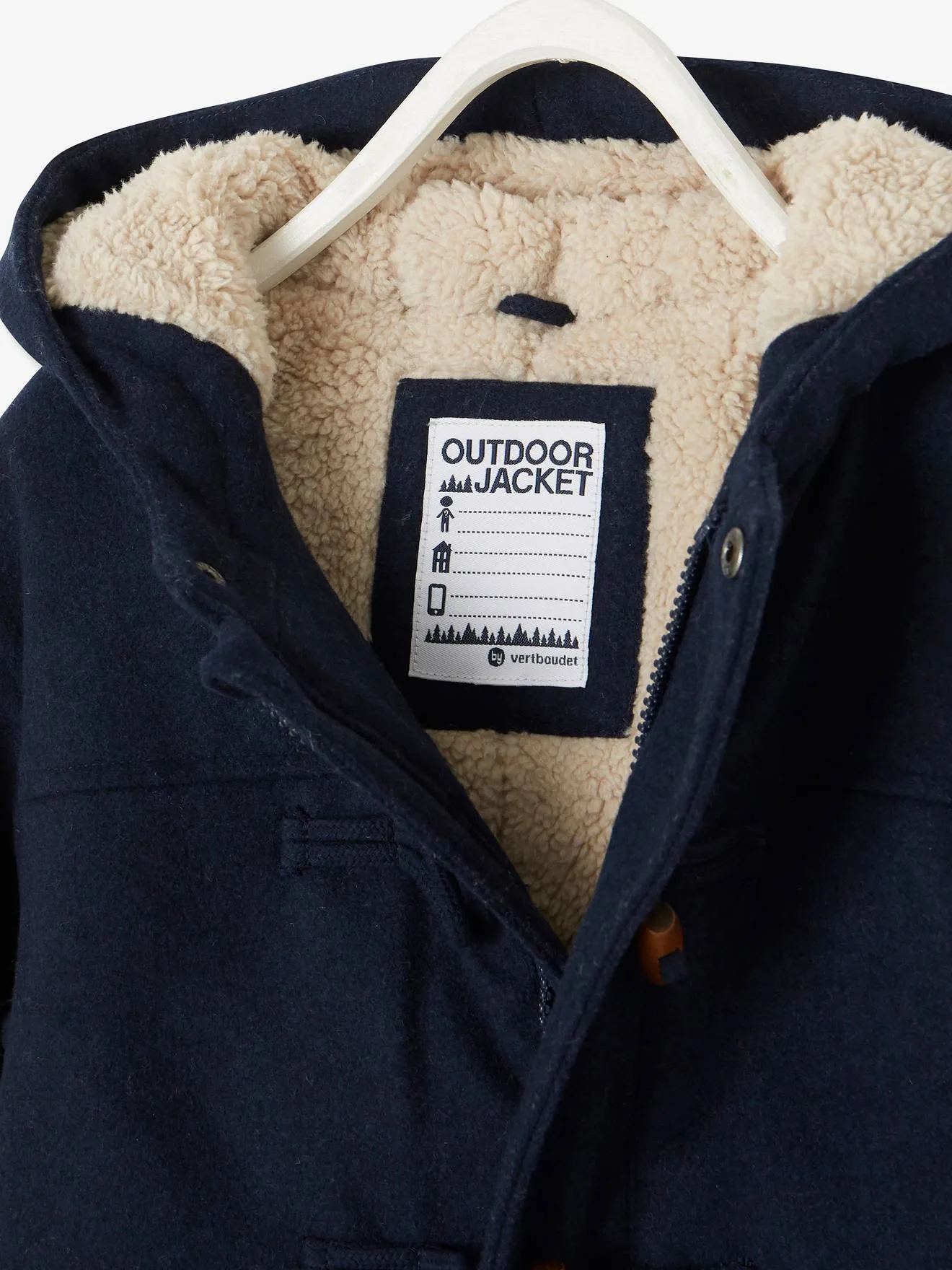 Duffle-coat garçon en drap de laine doublé sherpa encre - Vertbaudet