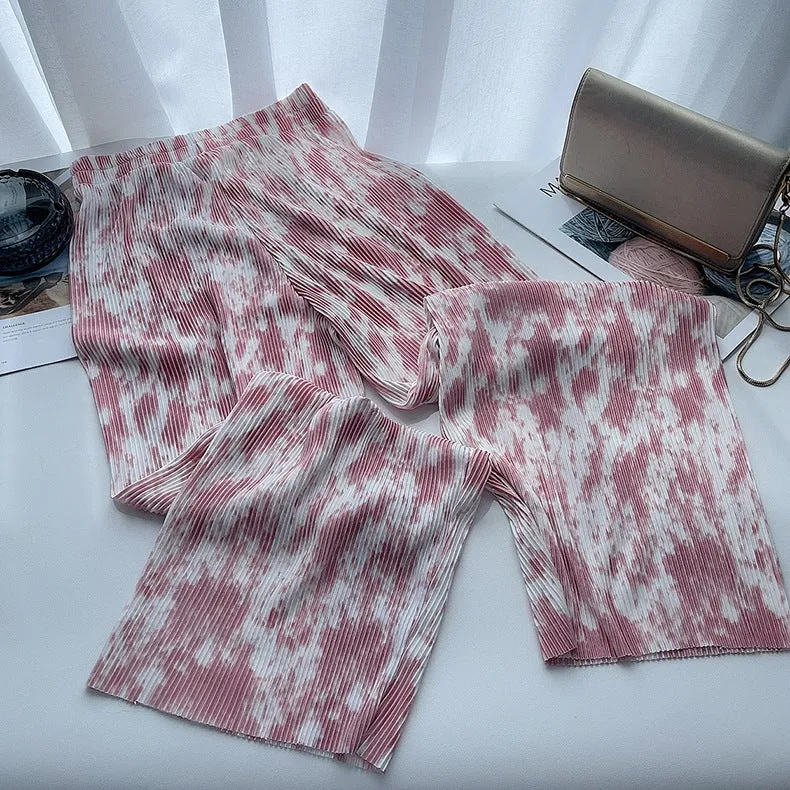 Dye Pleated Wide Leg Pants Women High Waist Drape Straight Loose Casual Floor Length Pants