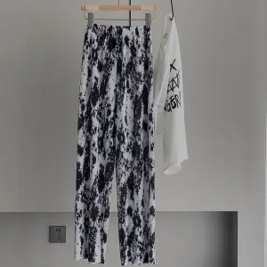 Dye Pleated Wide Leg Pants Women High Waist Drape Straight Loose Casual Floor Length Pants