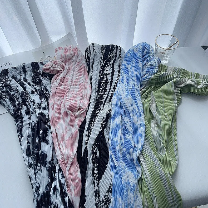 Dye Pleated Wide Leg Pants Women High Waist Drape Straight Loose Casual Floor Length Pants