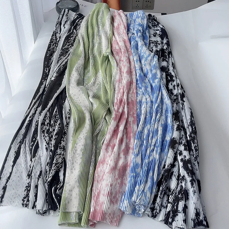 Dye Pleated Wide Leg Pants Women High Waist Drape Straight Loose Casual Floor Length Pants