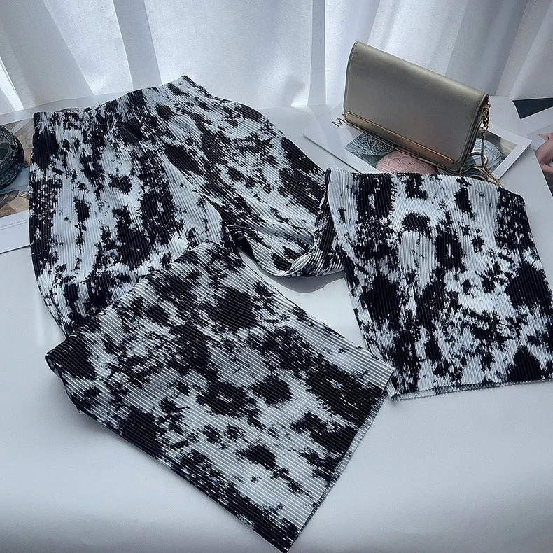Dye Pleated Wide Leg Pants Women High Waist Drape Straight Loose Casual Floor Length Pants