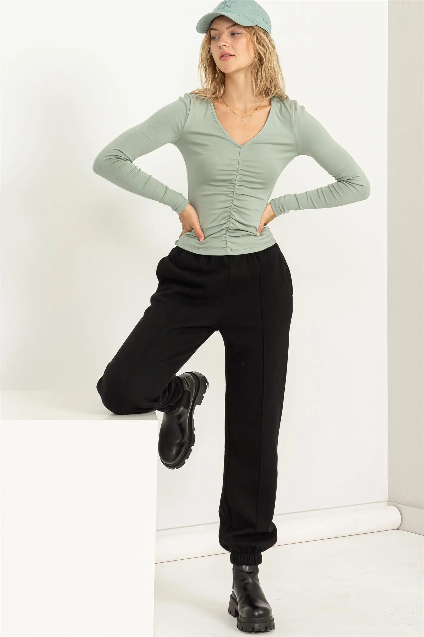 DZ24A197-HIGH-WAISTED PINTUCK SWEATPANTS