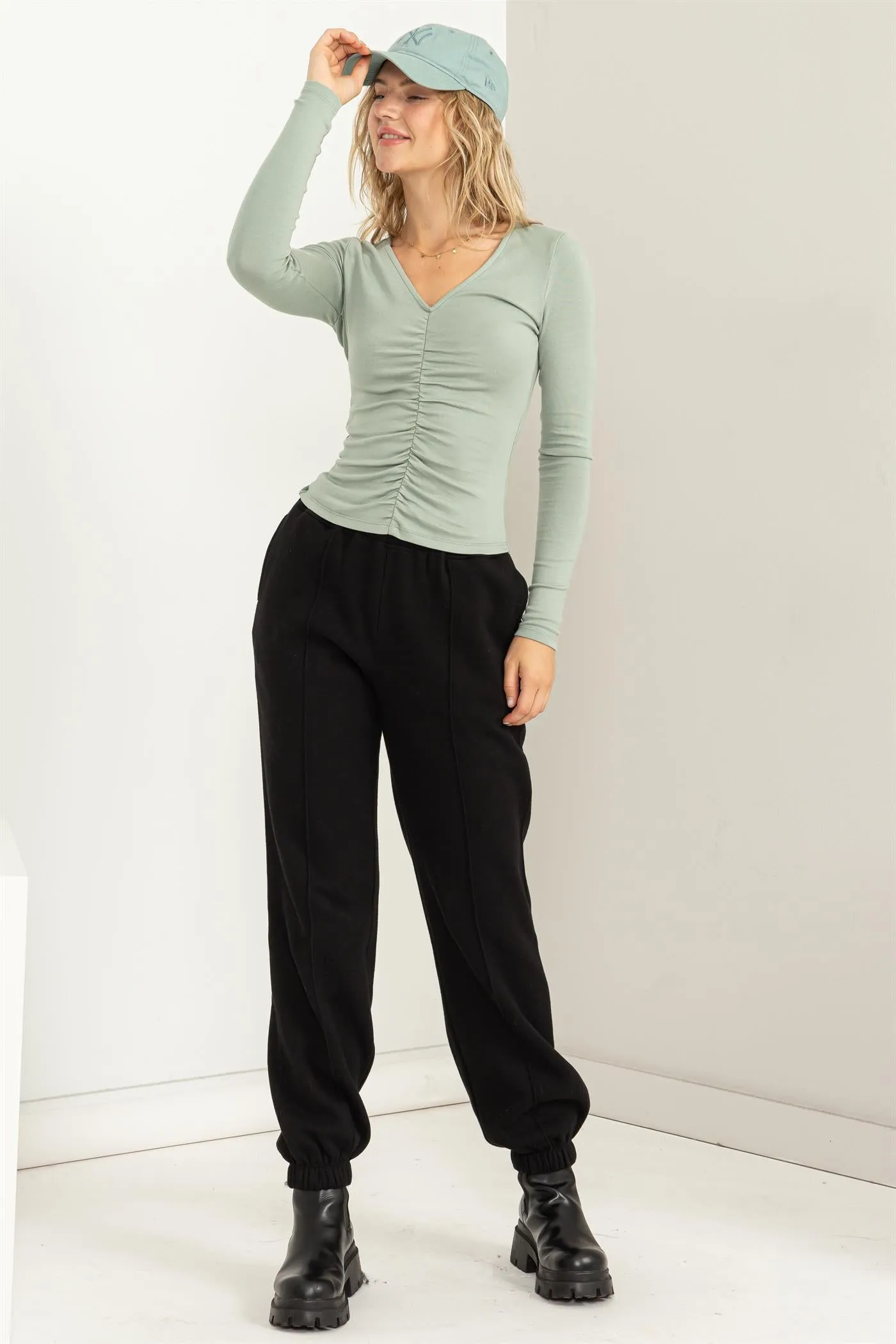 DZ24A197-HIGH-WAISTED PINTUCK SWEATPANTS