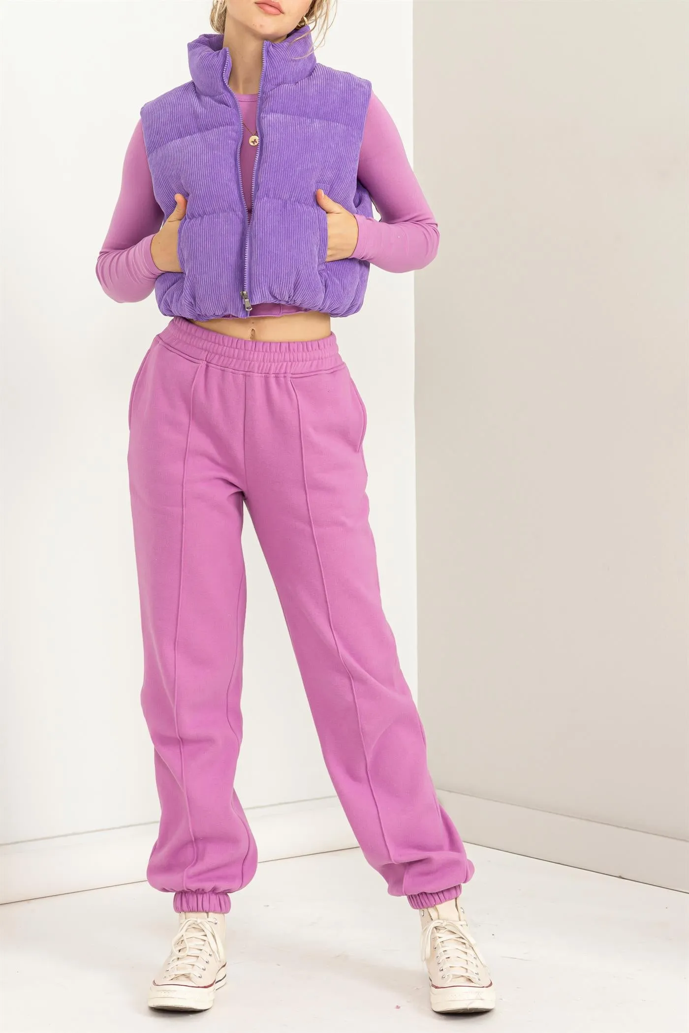 DZ24A197-HIGH-WAISTED PINTUCK SWEATPANTS