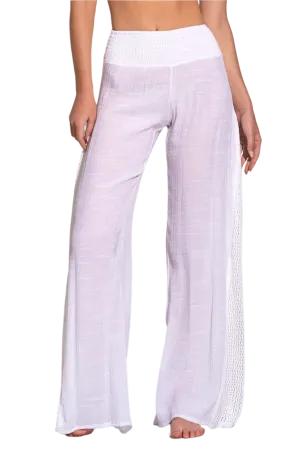 Elan Crochet Panel Wide Leg Pants - White