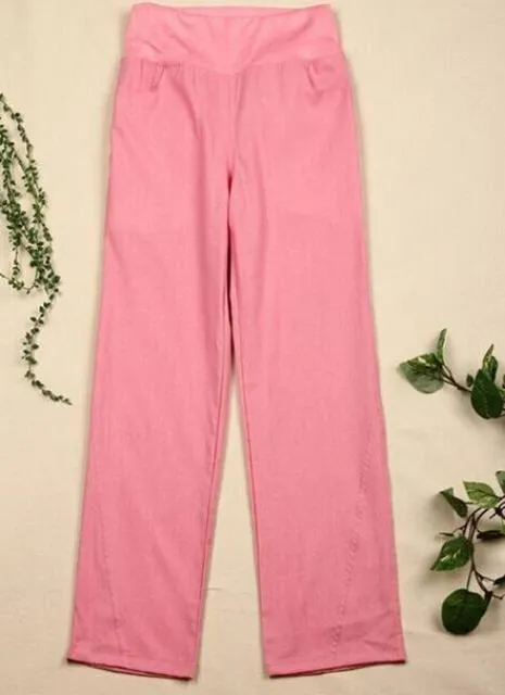 Elastic waist women  Linen pants, wide leg pants casual pants top straight pants loose trousers ( Up to 31" waist)