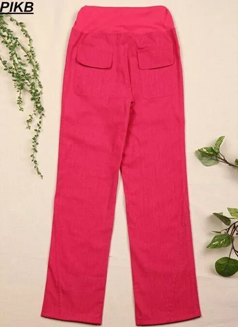 Elastic waist women  Linen pants, wide leg pants casual pants top straight pants loose trousers ( Up to 31" waist)