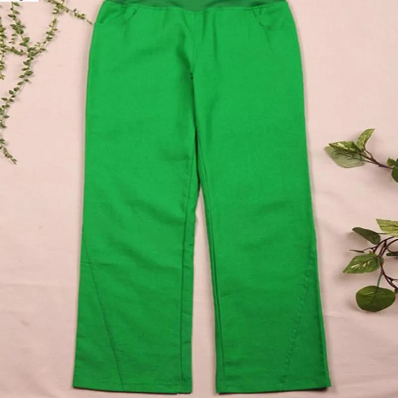 Elastic waist women  Linen pants, wide leg pants casual pants top straight pants loose trousers ( Up to 31" waist)