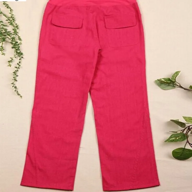 Elastic waist women  Linen pants, wide leg pants casual pants top straight pants loose trousers ( Up to 31" waist)