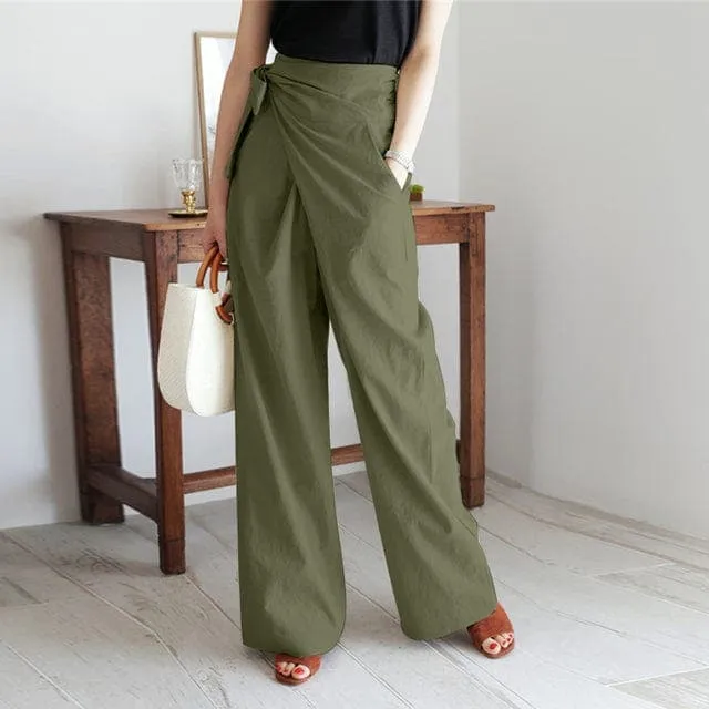 Elegant High Waist Wrap Pants