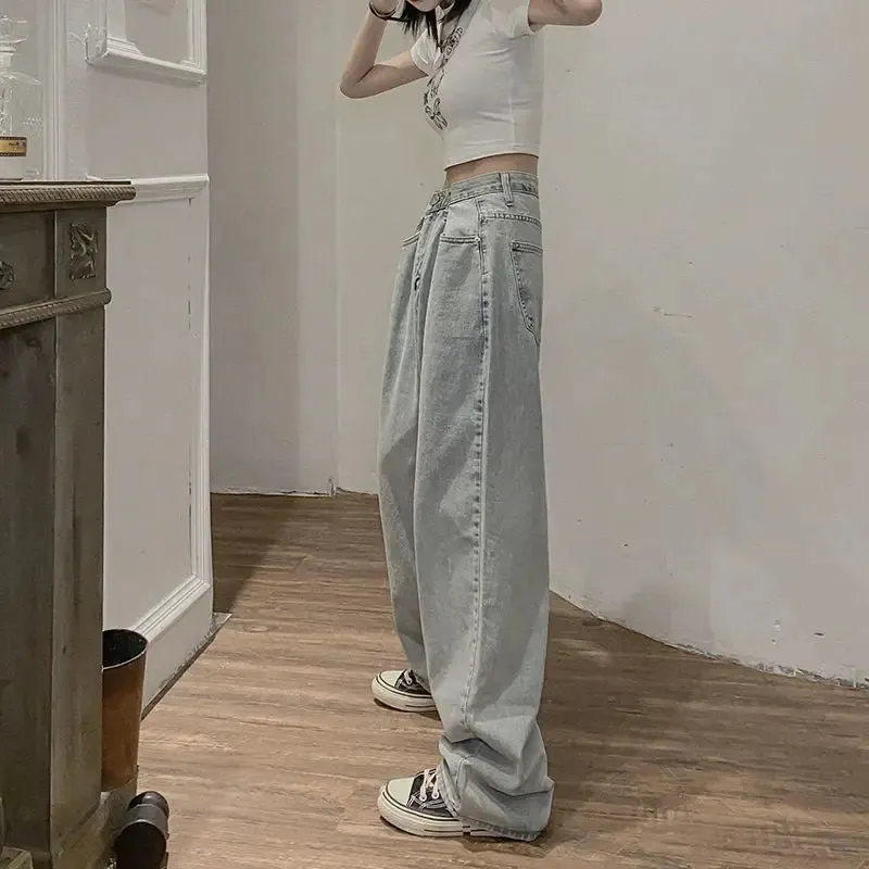 Elegant Straight Tube Loose Mop High Waist Jeans