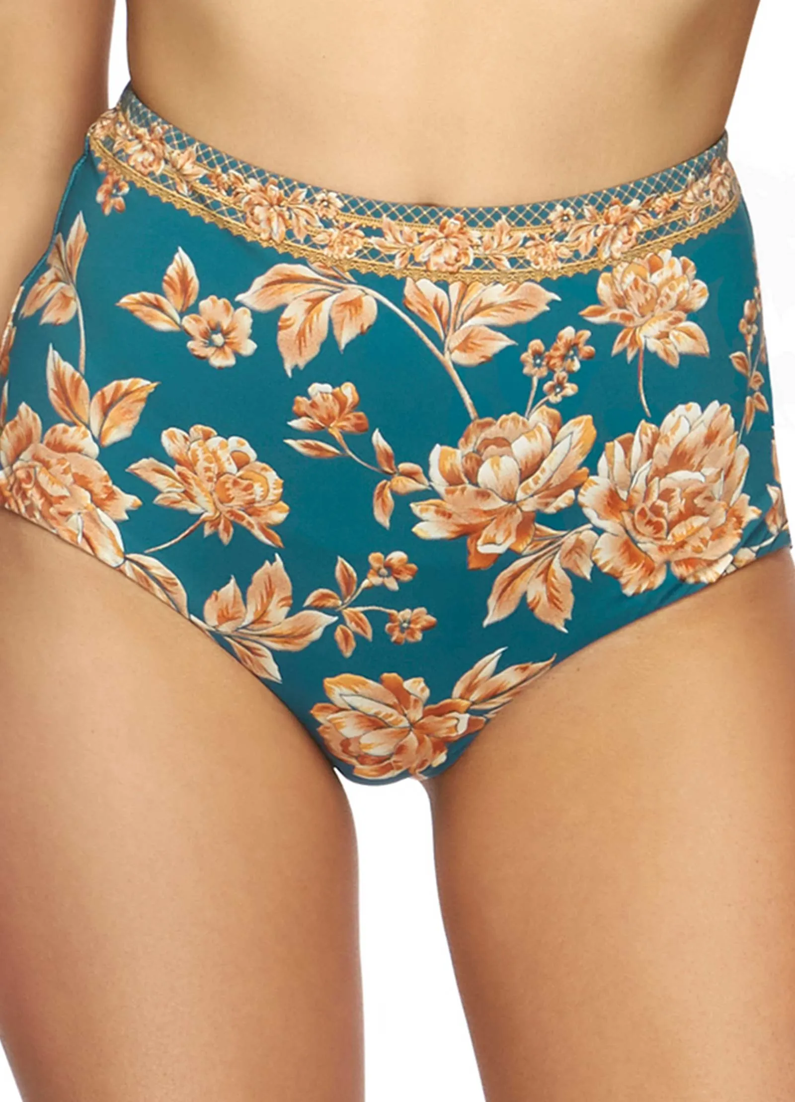 Enchantment High Waist Bikini Pants - Teal Floral