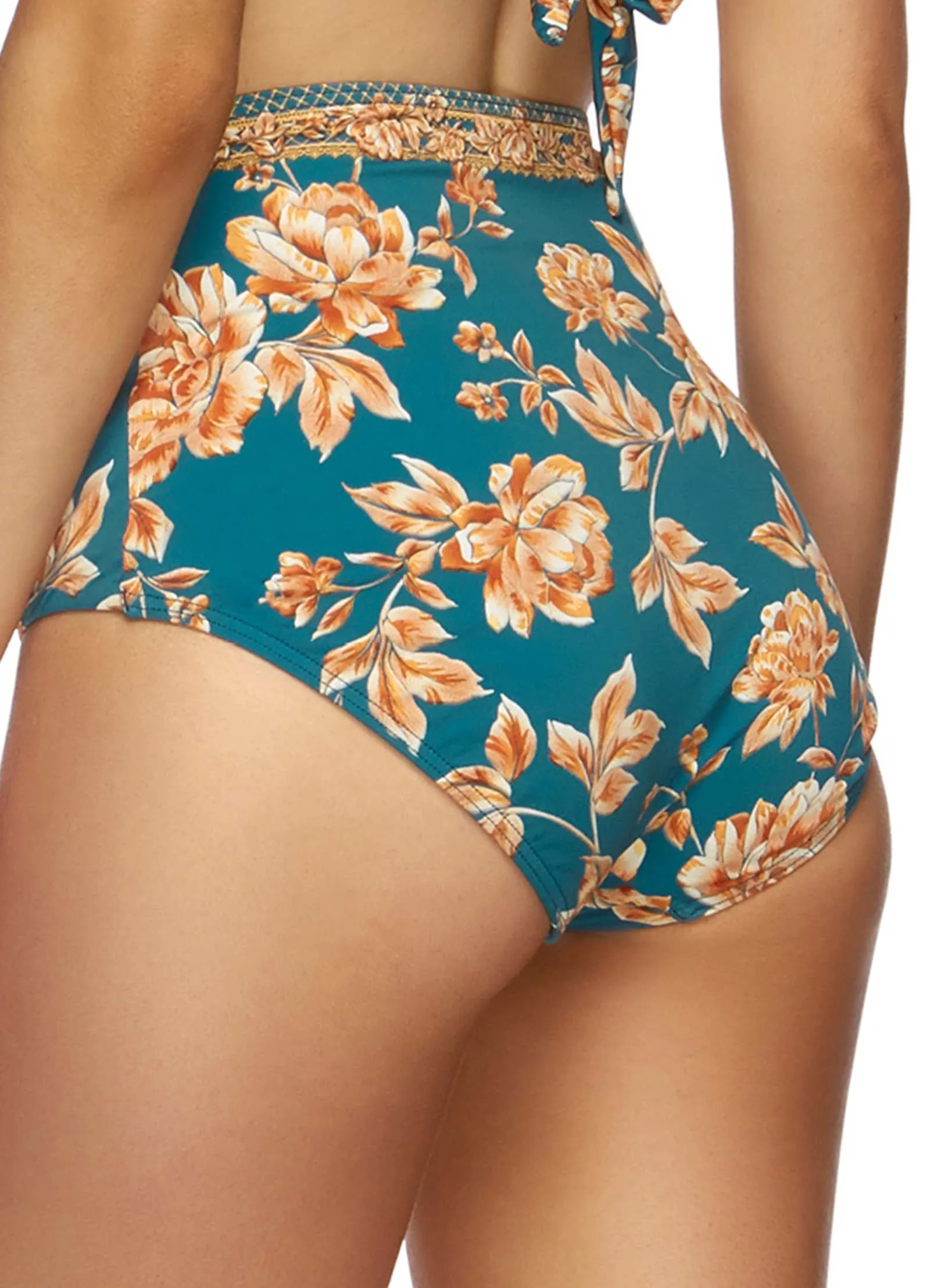 Enchantment High Waist Bikini Pants - Teal Floral