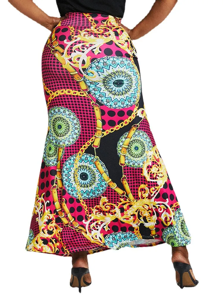 Ethnic Print High Waist Bodycon Vintage Long Skirt