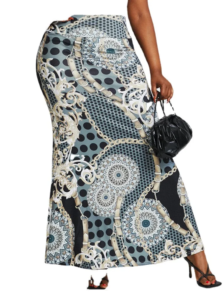 Ethnic Print High Waist Bodycon Vintage Long Skirt