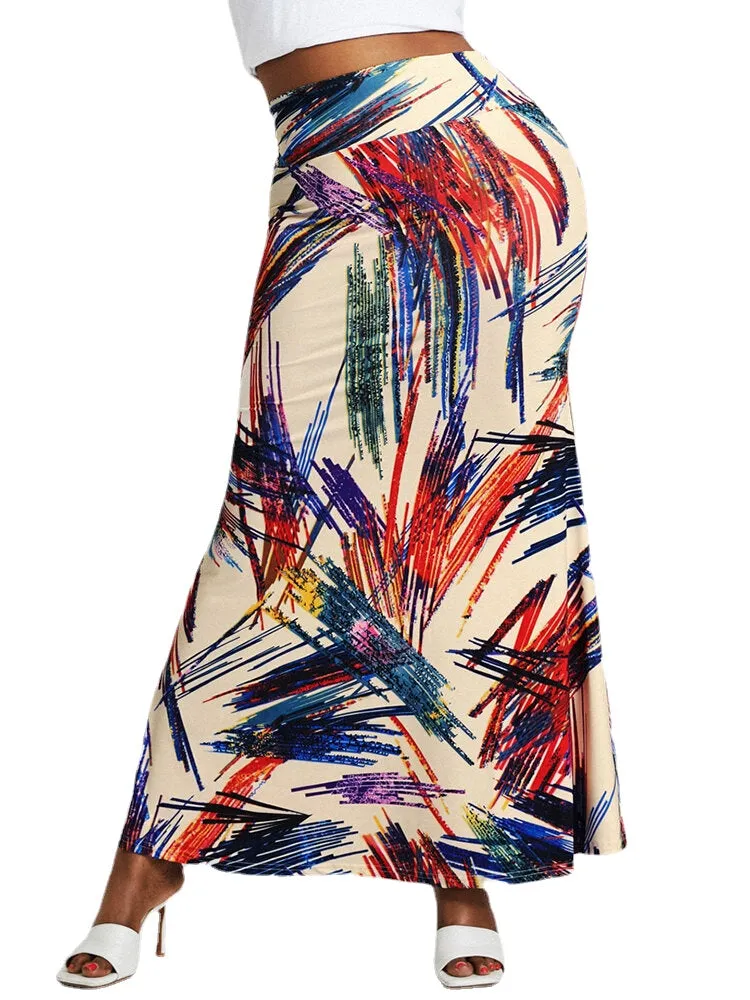 Ethnic Print High Waist Bodycon Vintage Long Skirt