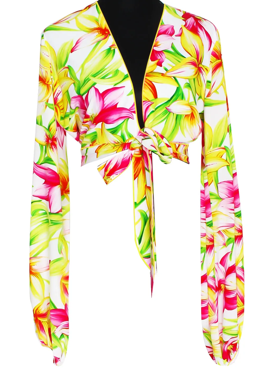Euphoria - Floral Love Cropped Blouse (Neon Yellow)