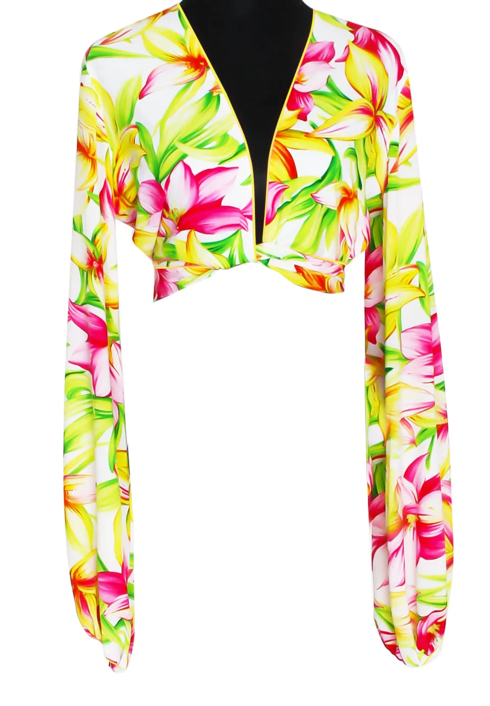 Euphoria - Floral Love Cropped Blouse (Neon Yellow)