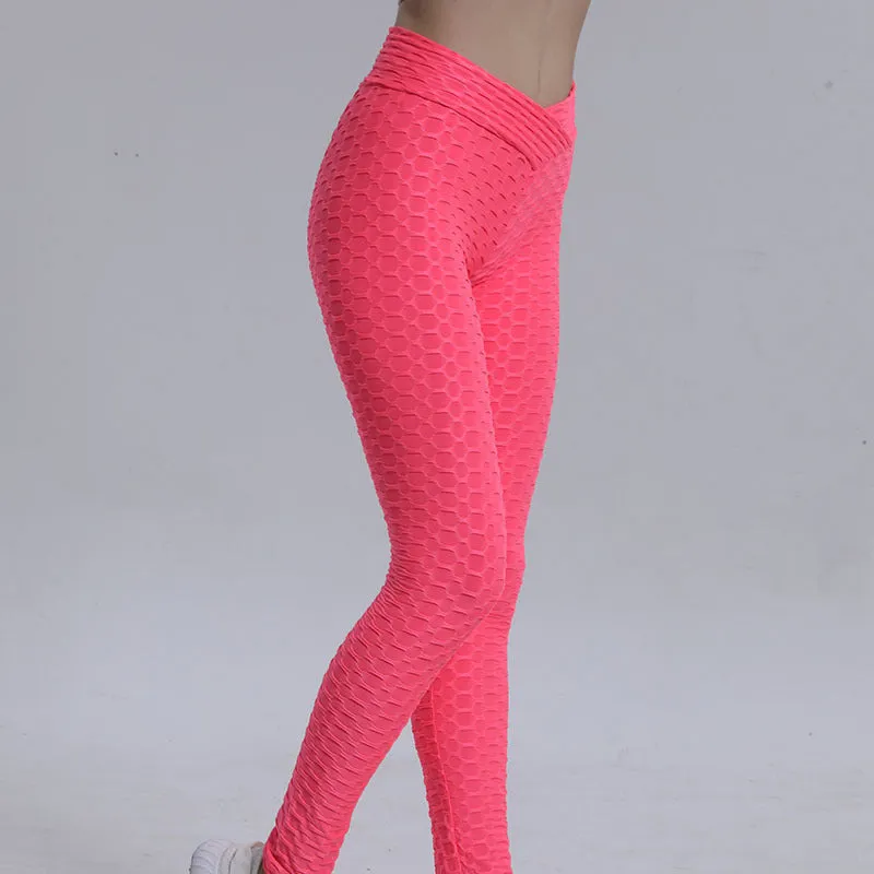 Europe Bubble Jacquard Long Pants High Waist Hip-Flattering Fitness Sport Cross VYoga Women Activewear