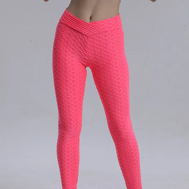 Europe Bubble Jacquard Long Pants High Waist Hip-Flattering Fitness Sport Cross VYoga Women Activewear